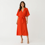 Octavia Wrap-Neck Tie-Waist Midi Dress – view 6