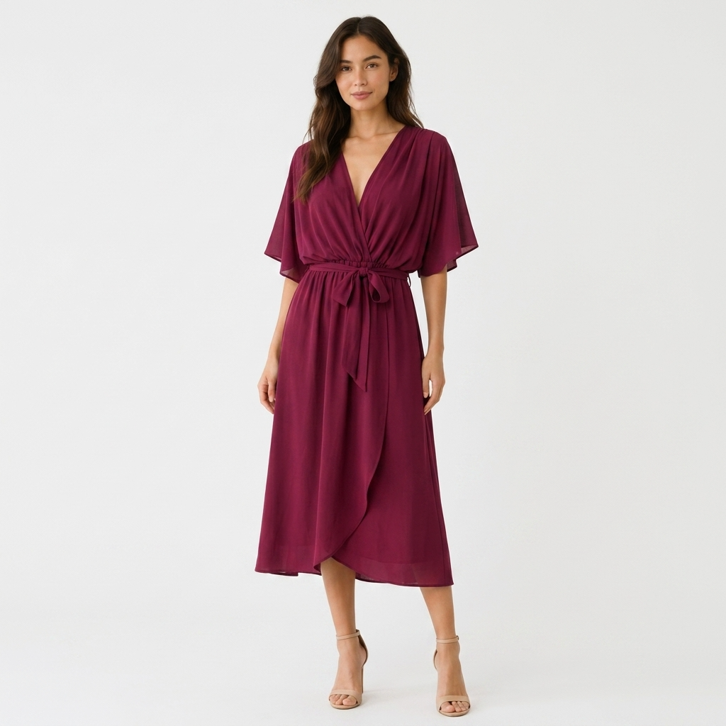 Octavia Wrap-Neck Tie-Waist Midi Dress – view 7