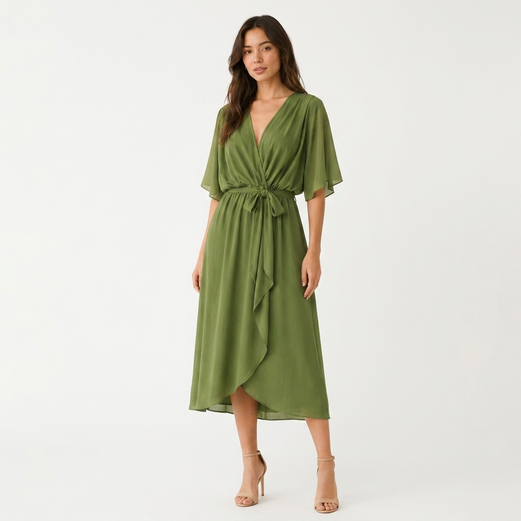 Octavia Wrap-Neck Tie-Waist Midi Dress – view 9