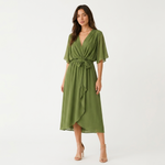 Octavia Wrap-Neck Tie-Waist Midi Dress – view 9