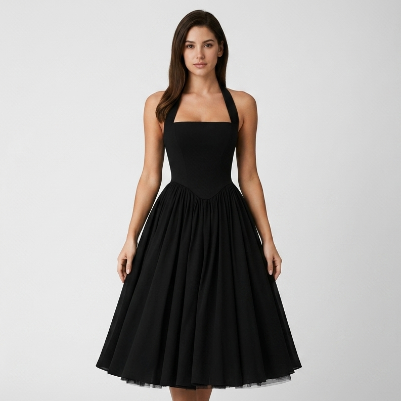 Rosalie Halter Flared Midi Dress – view 10