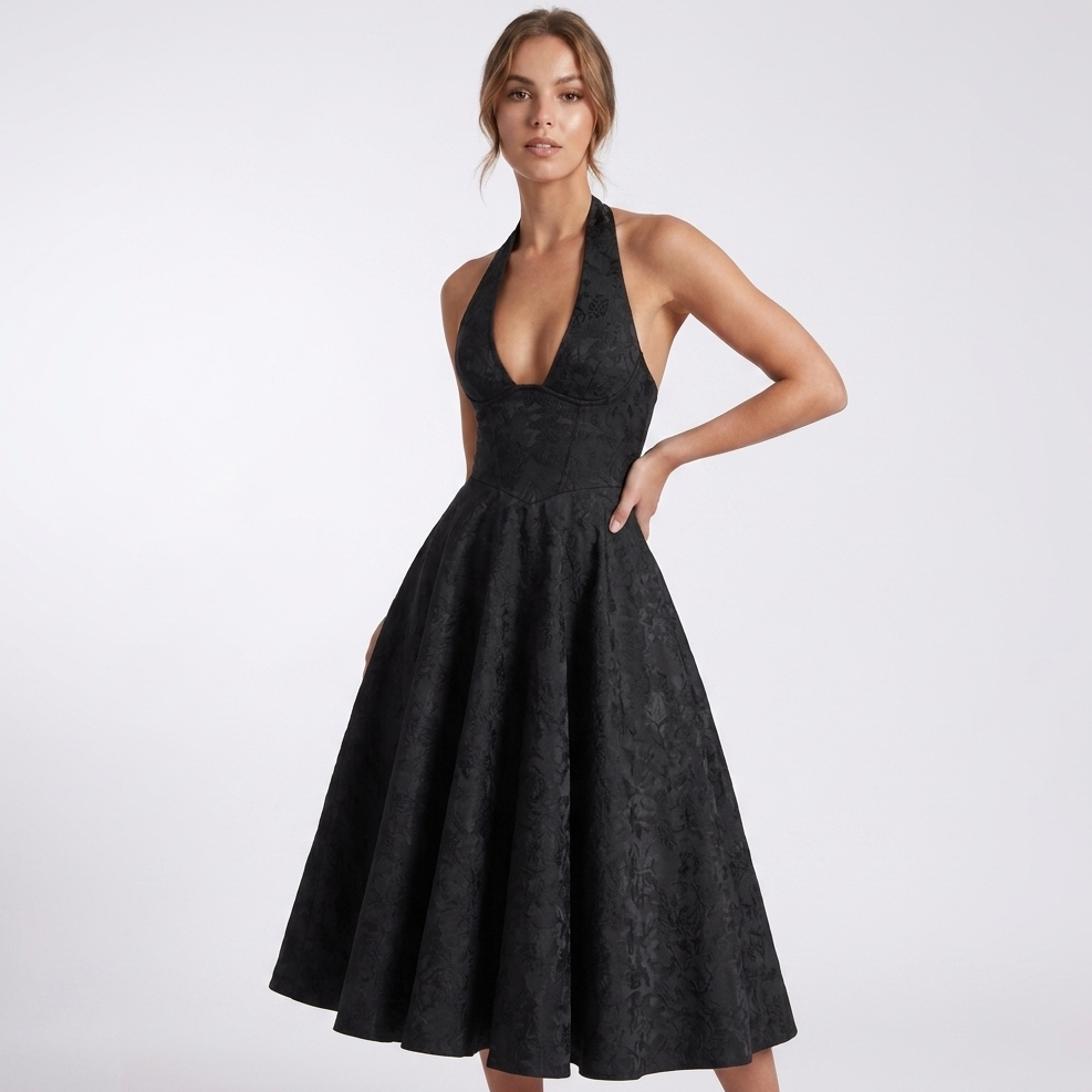 Sienna Halter Jacquard Midi Dress – view 12