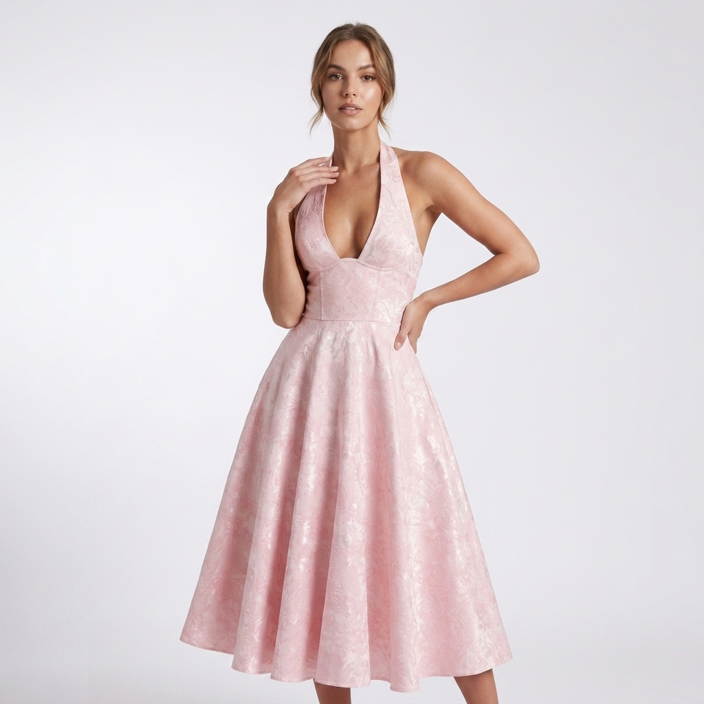 Sienna Halter Jacquard Midi Dress – view 5