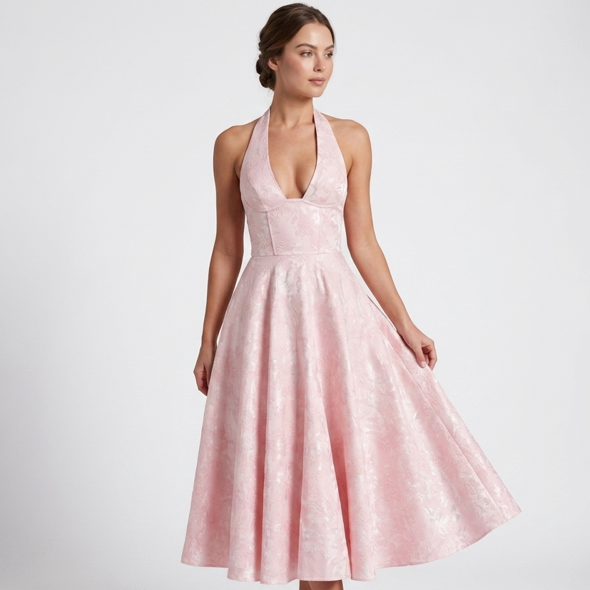 Sienna Halter Jacquard Midi Dress – view 9