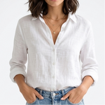 Sloane Linen Collared Button-Up Blouse – view 2
