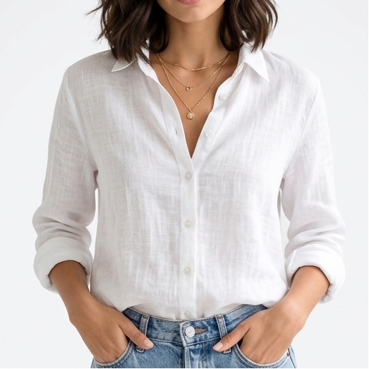 Sloane Linen Collared Button-Up Blouse – view 2