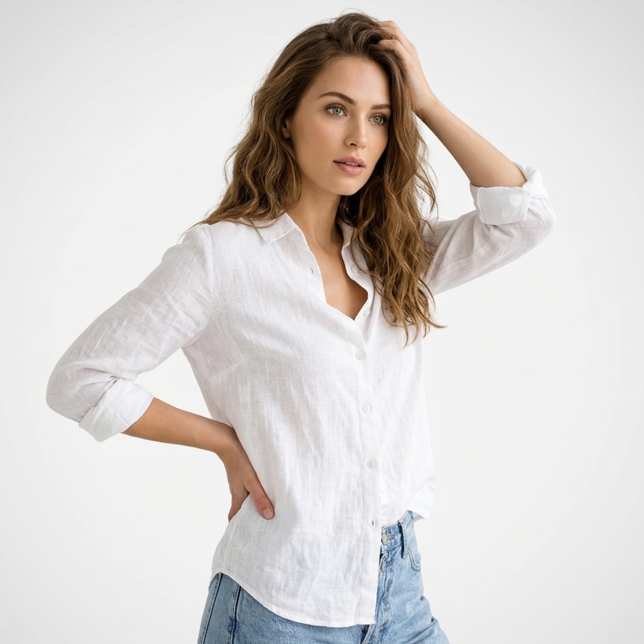 Sloane Linen Collared Button-Up Blouse – view 5