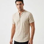 Upton Linen Band Collar Button Tee – view 1