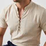 Upton Linen Band Collar Button Tee – view 2