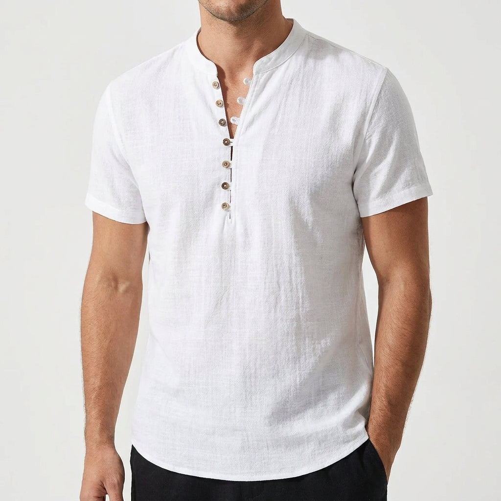 Upton Linen Band Collar Button Tee – view 4