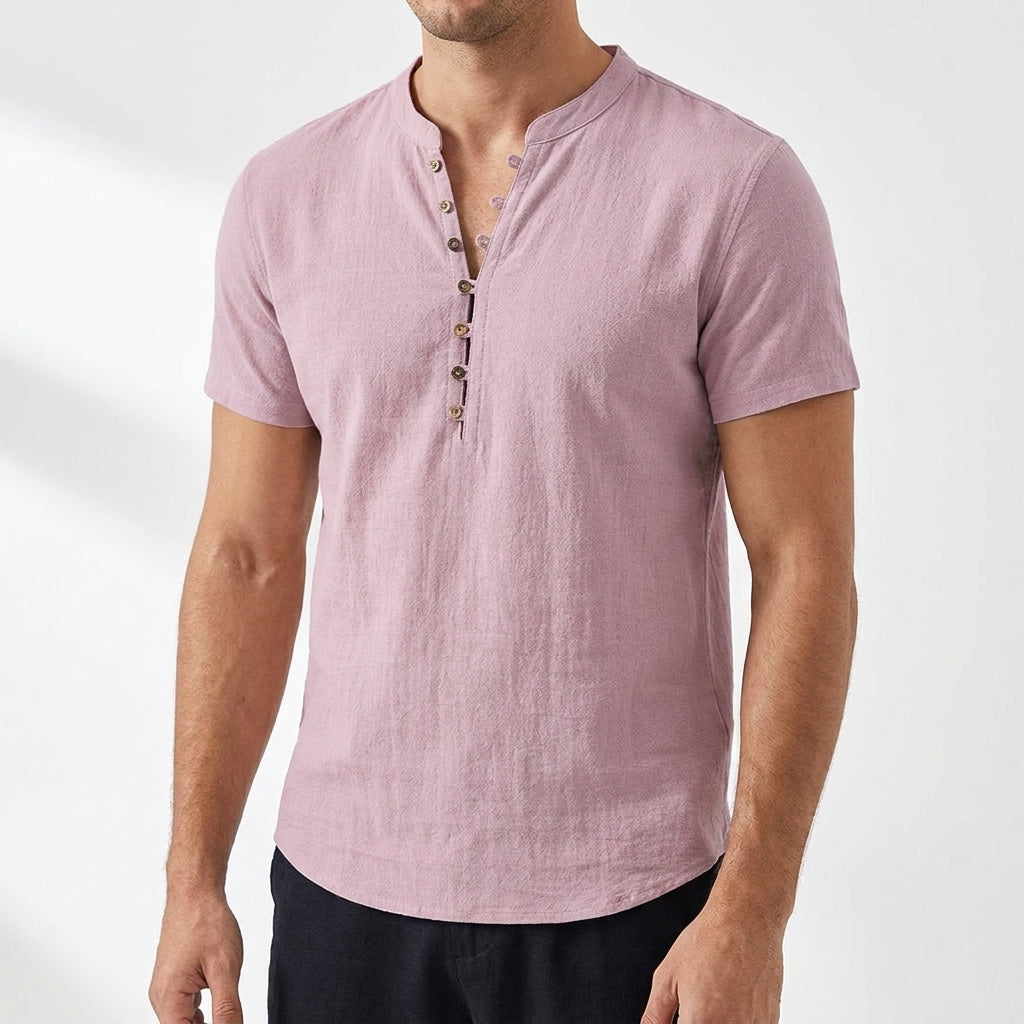 Upton Linen Band Collar Button Tee – view 6