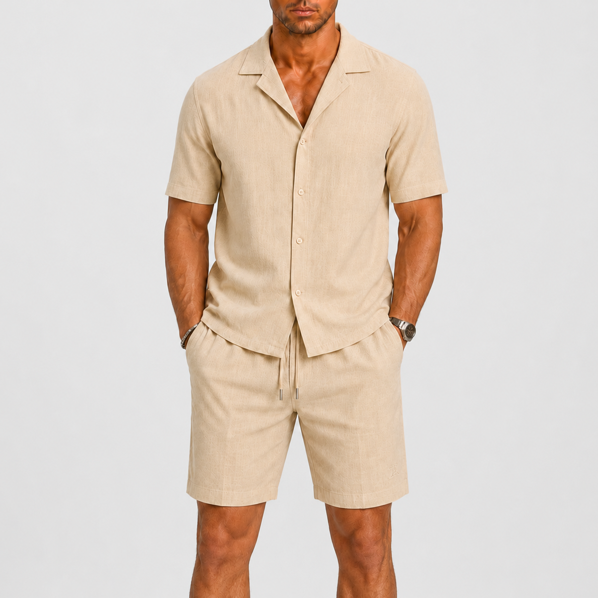 Vaughn Linen Camp Collar Shirt and Shorts Set – view 1