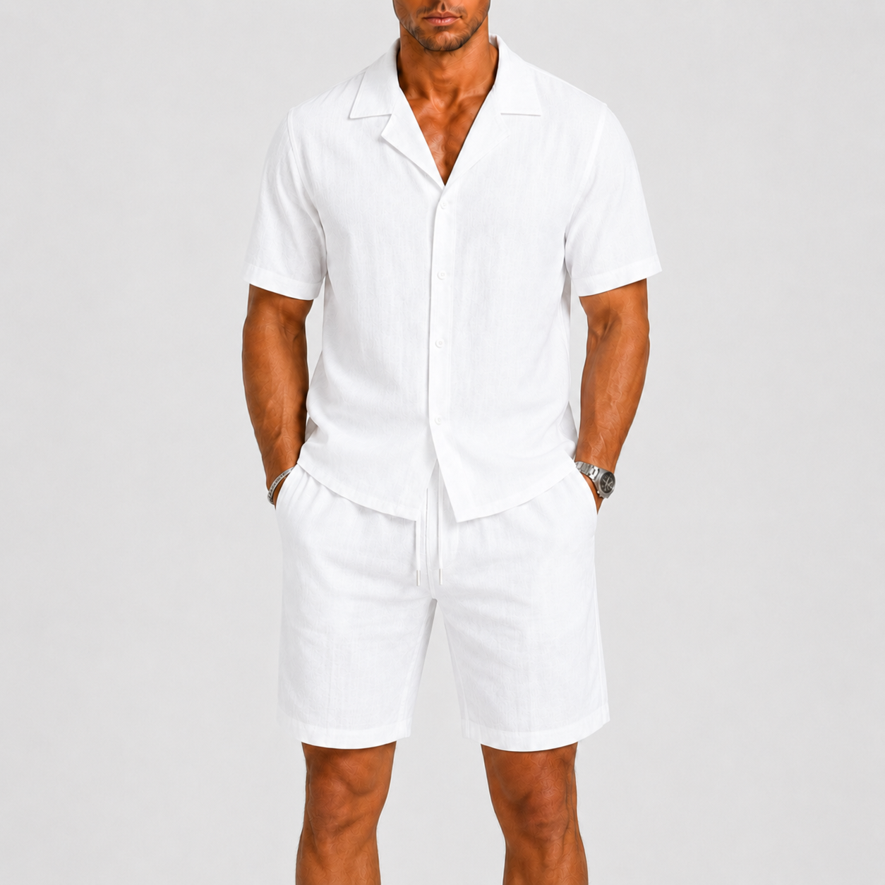 Vaughn Linen Camp Collar Shirt and Shorts Set – view 10