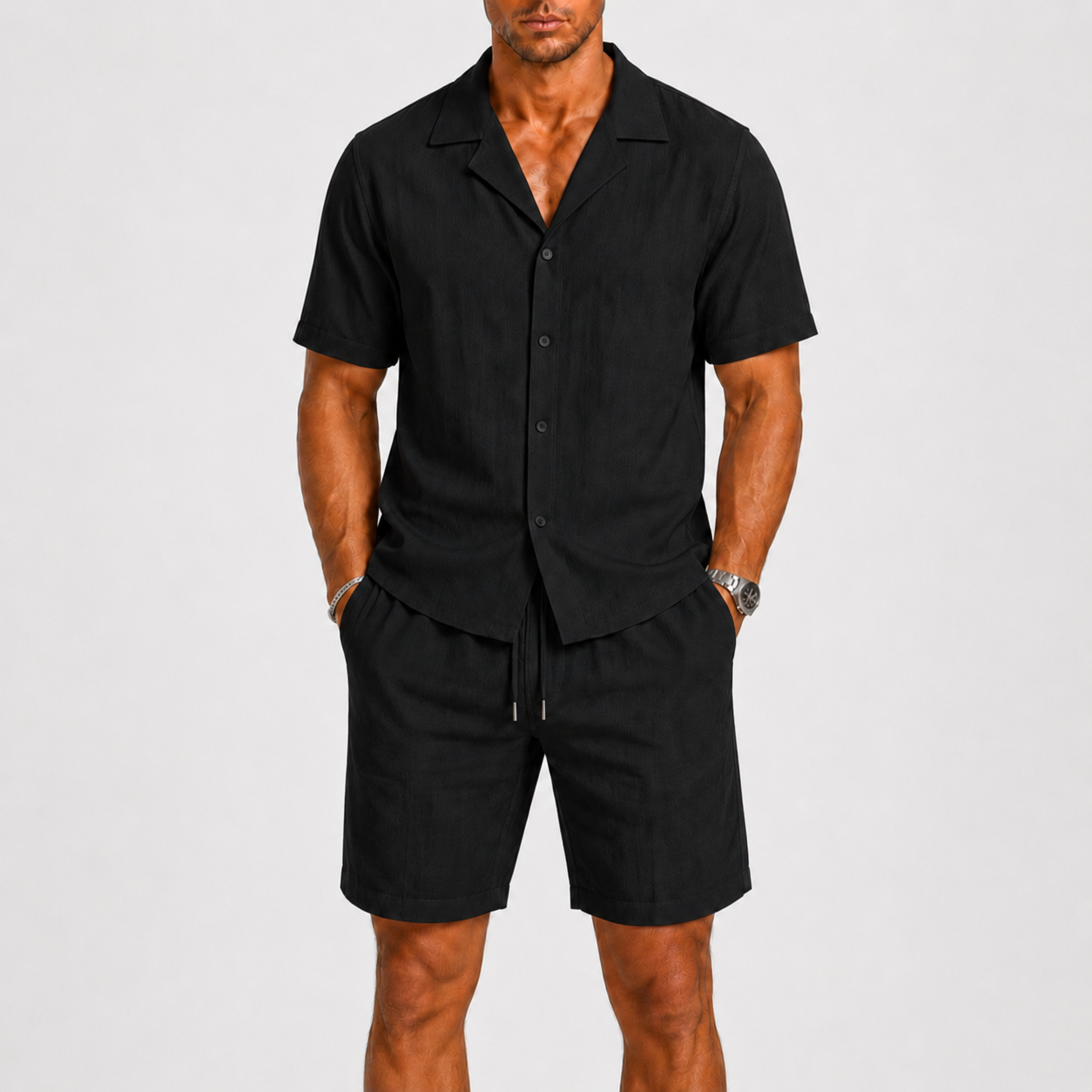Vaughn Linen Camp Collar Shirt and Shorts Set – view 11
