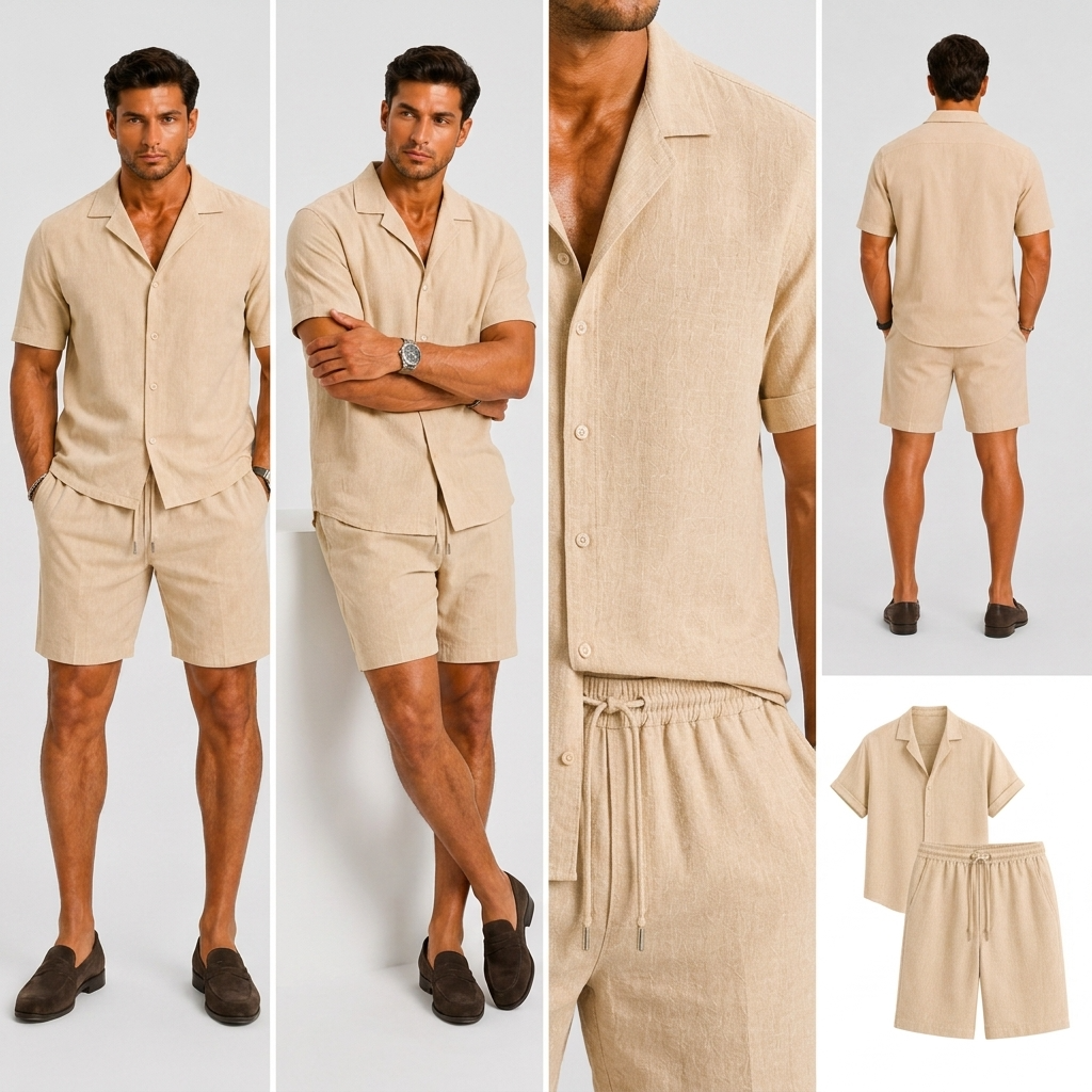 Vaughn Linen Camp Collar Shirt and Shorts Set – view 4