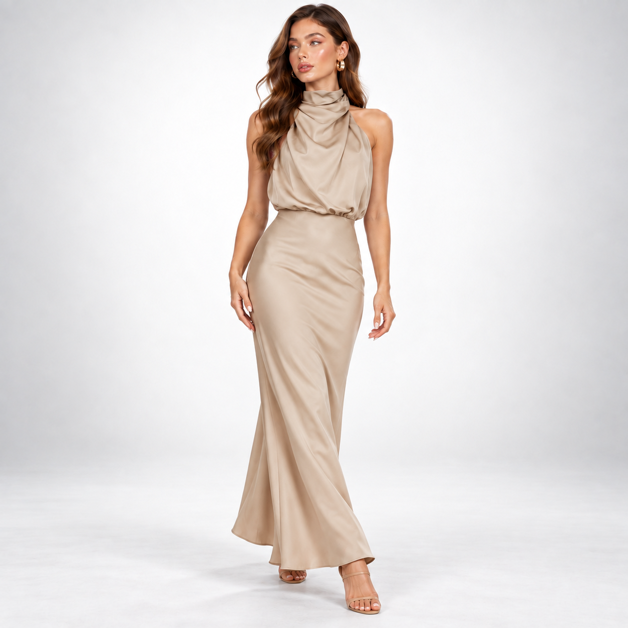 Vivienne Satin Asymmetric Midi Dress – view 11