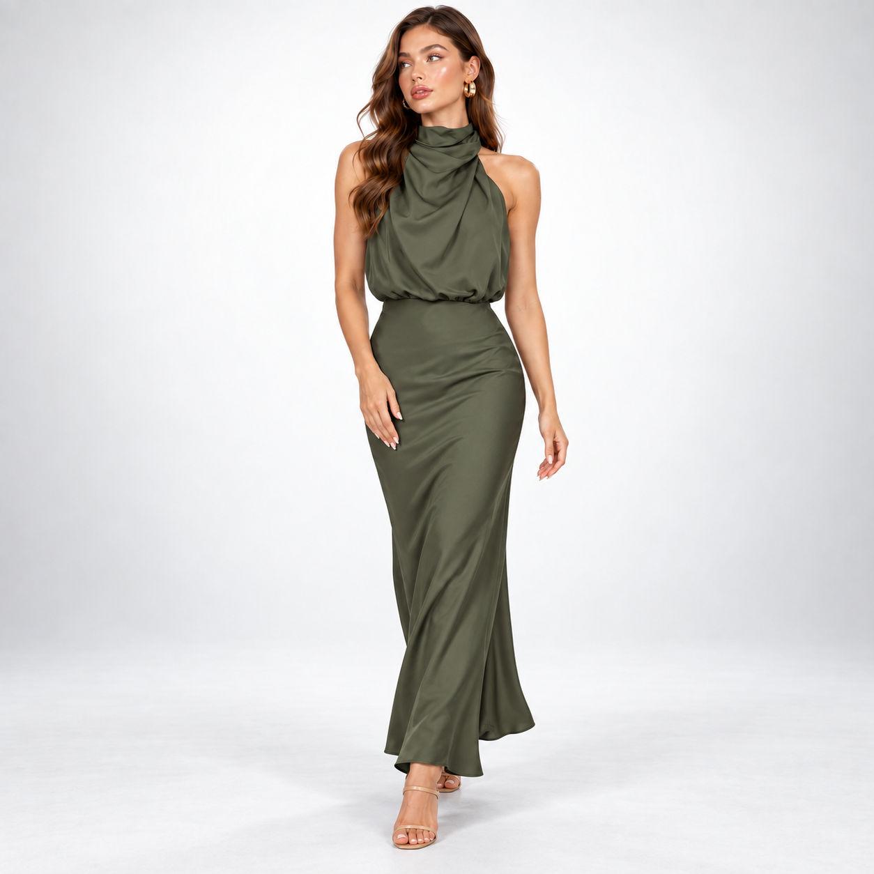 Vivienne Satin Asymmetric Midi Dress – view 12