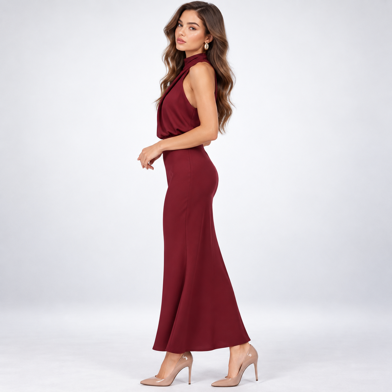 Vivienne Satin Asymmetric Midi Dress – view 3