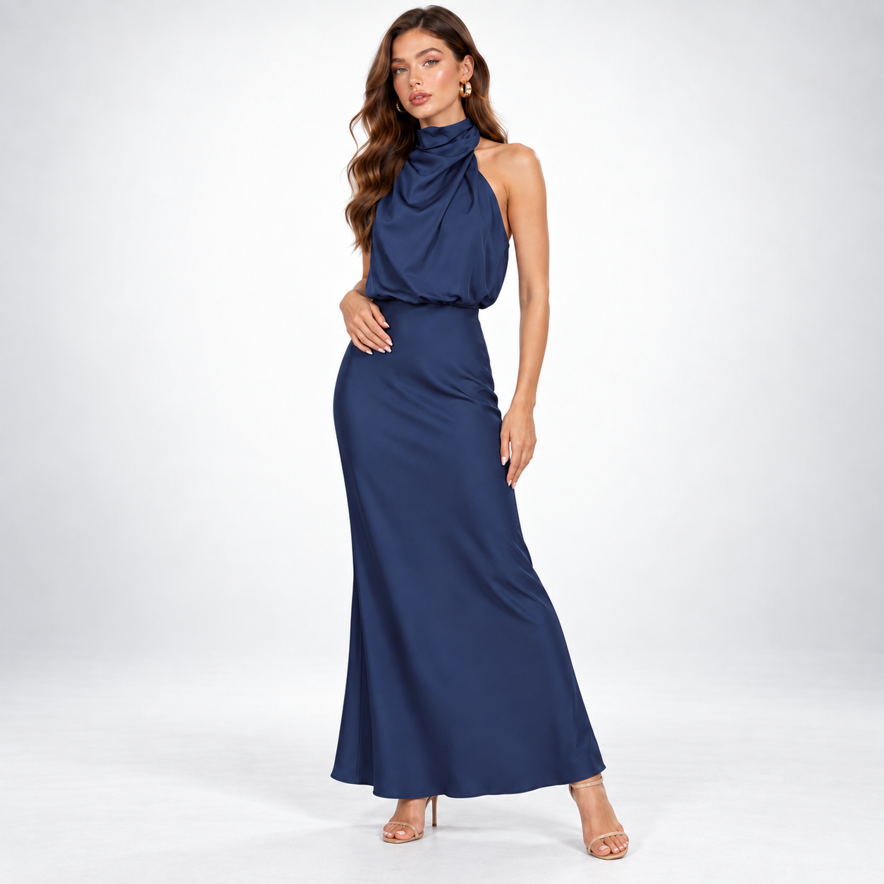Vivienne Satin Asymmetric Midi Dress – view 8