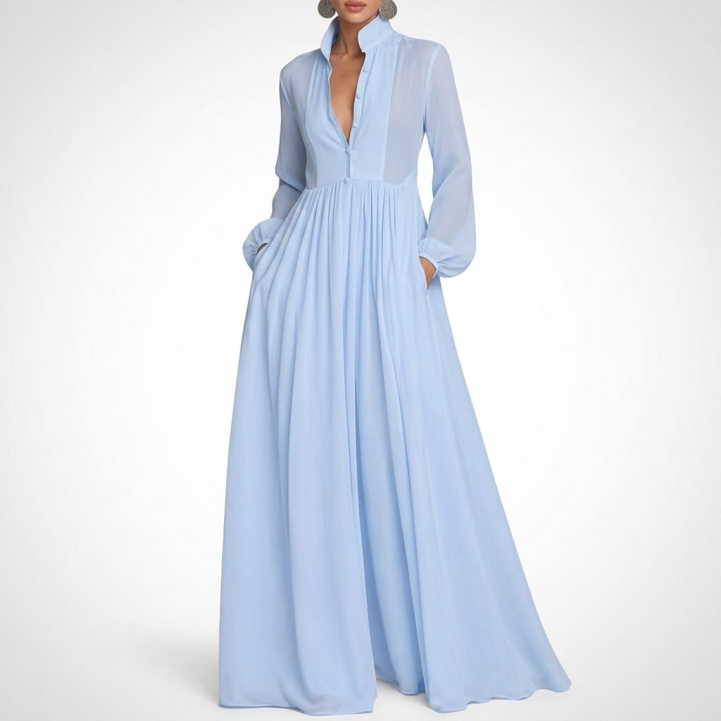 Wilhelmina Button-Front Maxi Dress – view 3