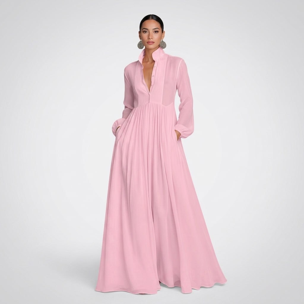 Wilhelmina Button-Front Maxi Dress – view 5