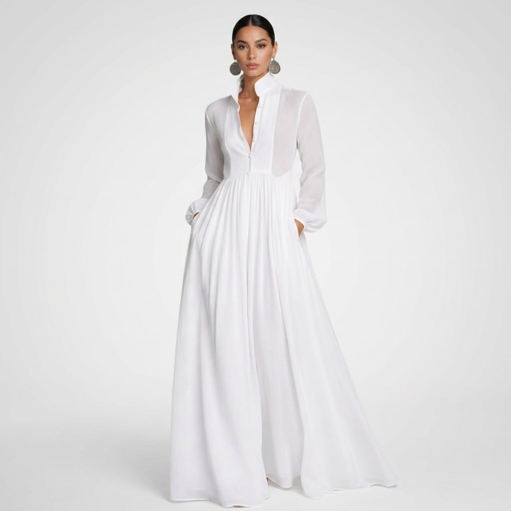 Wilhelmina Button-Front Maxi Dress – view 6